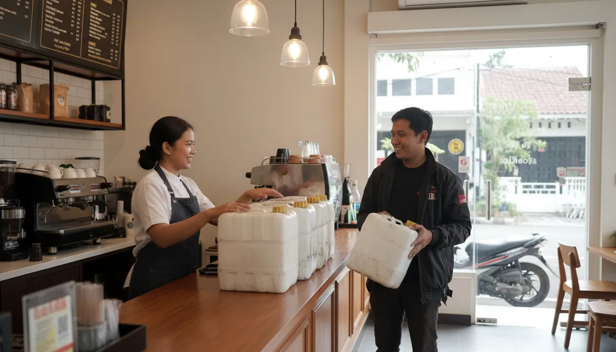 Kurir Mijel.id mengambil jerigen minyak jelantah dari restoran di Tangerang