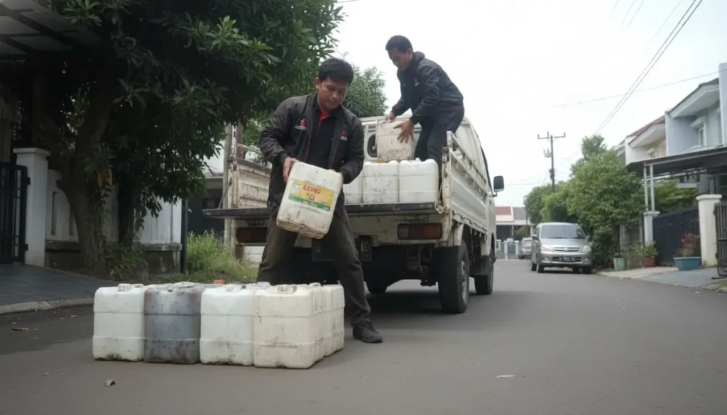 Ilustrasi bahaya membuang minyak jelantah sembarangan yang mencemari saluran air dan lingkungan